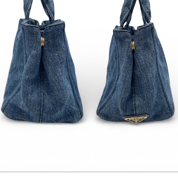 Authentic Prada luxury designer signature denim Canapa tote bag with strap - Picture 5 of 16